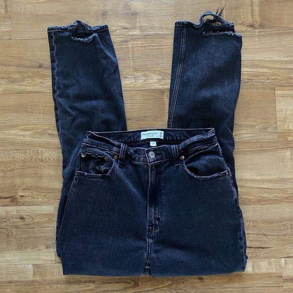 A&F 28 The Ankle Straight Ultra High Rise Black Distressed Curve Love Boho Jeans - Picture 8 of 16